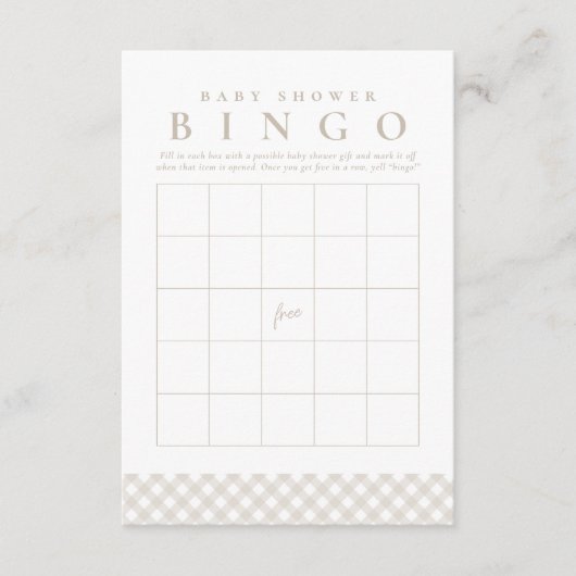 Baby shower bingo cute neutral gingham party card 招待状 (正面)