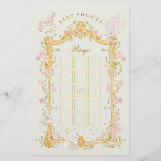 Baby Shower Bingo Fairytale Princess Carousel チラシ (正面)