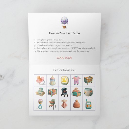 Baby Shower Bingo Game Board11. Fun Party シーズンカード (内部)