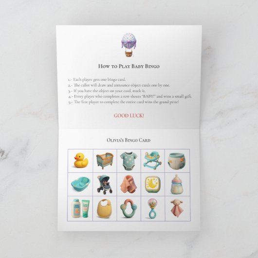 Baby Shower Bingo Game Board18. Fun Party シーズンカード (内部)