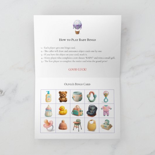 Baby Shower Bingo Game Board7. Fun Party シーズンカード (内部)