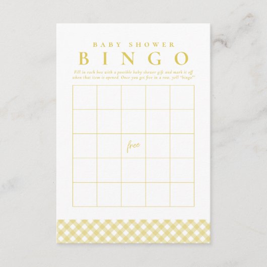 Baby shower bingo game cute yellow gingham card 招待状 (正面)