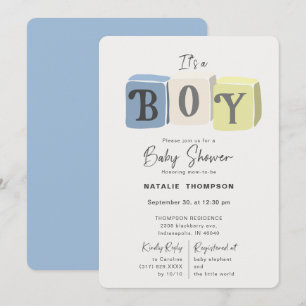 Baby Shower Blocks Blue 招待状