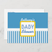 BABY SHOWER Blue ストライプFirmes Pattern G01J for Boy 案内ポストカード (正面/裏面)