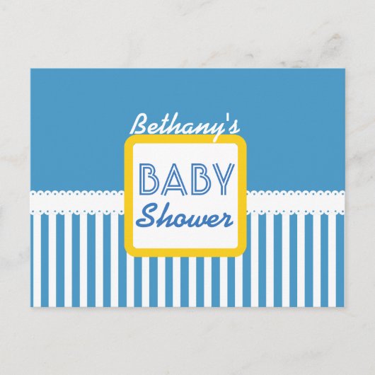 BABY SHOWER Blue ストライプFirmes Pattern G01J for Boy 案内ポストカード (正面)