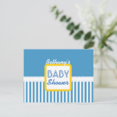 BABY SHOWER Blue ストライプFirmes Pattern G01J for Boy 案内ポストカード (スタンド正面)