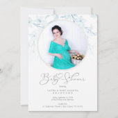 Baby Shower Blue Floral Botanical Photo Invitation (正面)