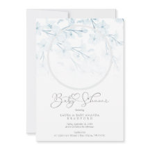 Baby Shower Blue Floral Botanical Photo Invitation