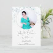 Baby Shower Blue Floral Botanical Photo Invitation (スタンド正面)