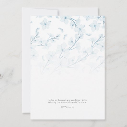 Baby Shower Blue Floral Botanical Photo Invitation (裏面)