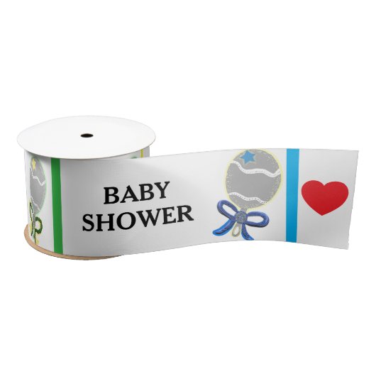 Baby Shower Blue Pink Yellow Green Rattles  サテンリボン (リール)