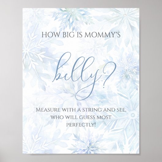 Baby Shower Blue Snowflake How big is Mom’s Belly ポスター (正面)