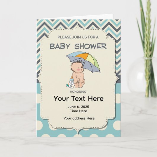 Baby Shower Blue Yellow Invitation カード (正面)