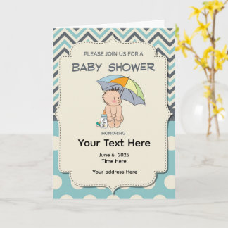 Baby Shower Blue Yellow Invitation カード