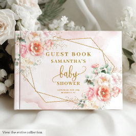 Baby shower blush pink and gold floral guest book ゲストブック