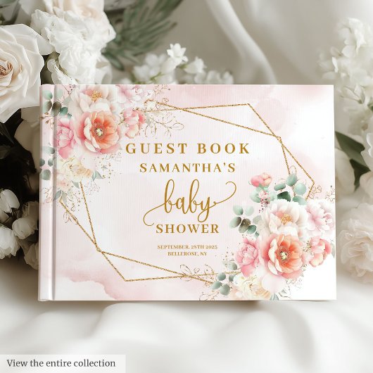 Baby shower blush pink and gold floral guest book ゲストブック