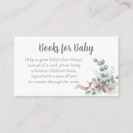 Baby Shower Book Request - Eucalyptus Ribbon エンクロージャーカード