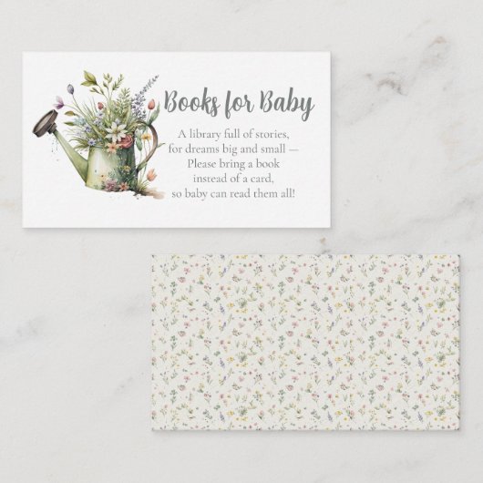 Baby Shower Book Request - Floral Watering Can エンクロージャーカード (正面/裏面)