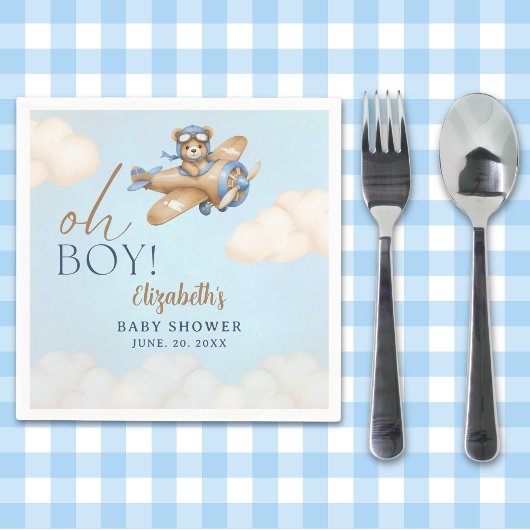 Baby Shower Boy  Adorable Bear Pilot スタンダードカクテルナプキン