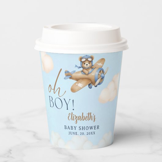 Baby Shower Boy  Adorable Bear Pilot 紙コップ (裏面)