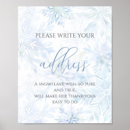 Baby Shower Boy Blue Snowflake Address Poster ポスター