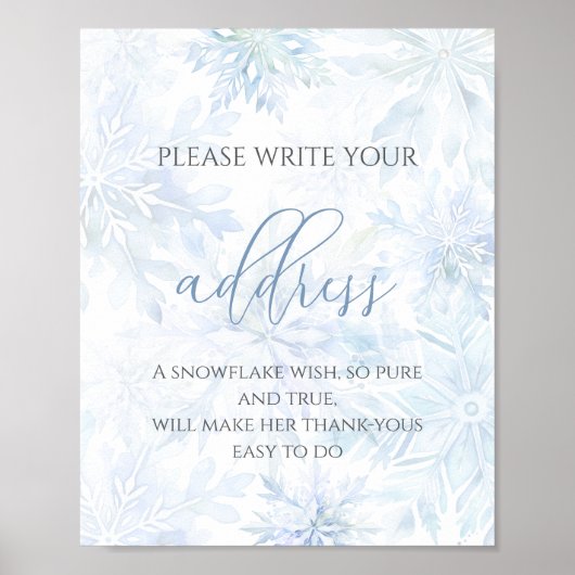 Baby Shower Boy Blue Snowflake Address Poster ポスター (正面)