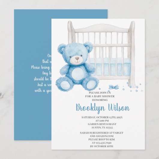 Baby Shower Boy Elephant Invitation 招待状 (正面/裏面)