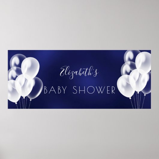 Baby Shower boy navy blue white balloons name ポスター (正面)