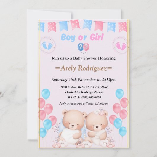 Baby shower boy or girl invitation 招待状 (正面)