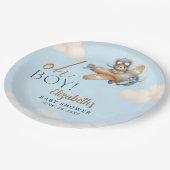 Baby Shower Boy with Adorable Pilot Teddy Bear ペーパープレート (アングル)