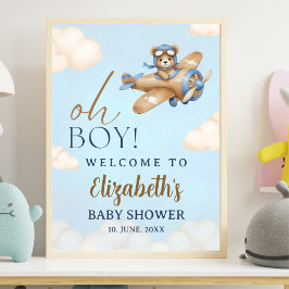 Baby Shower Boy with Adorable Pilot Teddy Bear ポスター