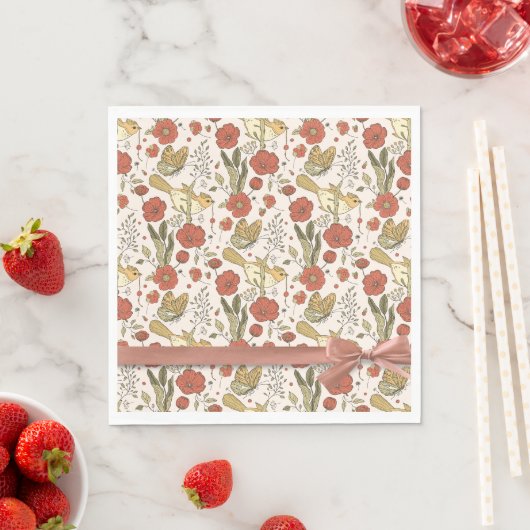 Baby Shower | Butterflies & Blossoms Poetic Floral スタンダードランチョンナプキン (インサイチュ)