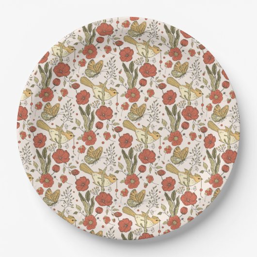 Baby Shower | Butterflies & Blossoms Poetic Floral ペーパープレート (正面)