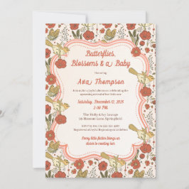 Baby Shower | Butterflies & Blossoms Poetic Floral 招待状