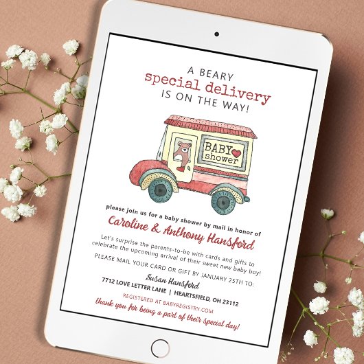 Baby Shower by Mail Beary Special Delivery 招待状