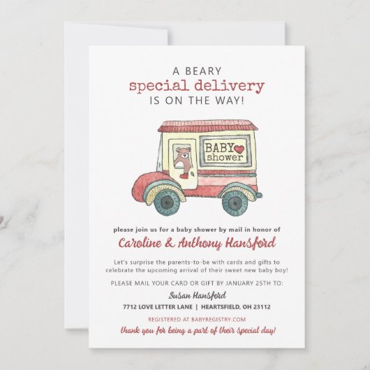 Baby Shower by Mail Beary Special Delivery 招待状 (正面)