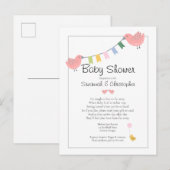 Baby Shower By Mail Girl Pink Birds インビテーションポストカード (正面/裏面)