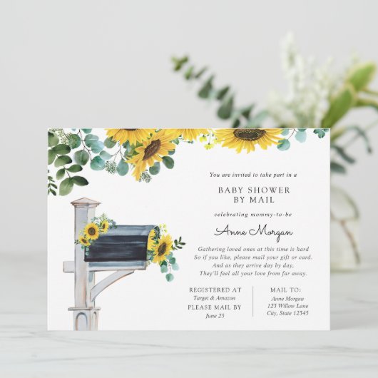 Baby Shower by Mail Sunflowers in Mailbox 招待状 (スタンド正面)