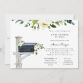 Baby Shower by Mail White Flowers in Mailbox 招待状 (正面)