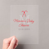 Baby shower candy cane Christmas holiday monogram  アクリル招待状 (インサイチュ (ポータブル))