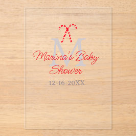 Baby shower candy cane Christmas holiday monogram  アクリル招待状