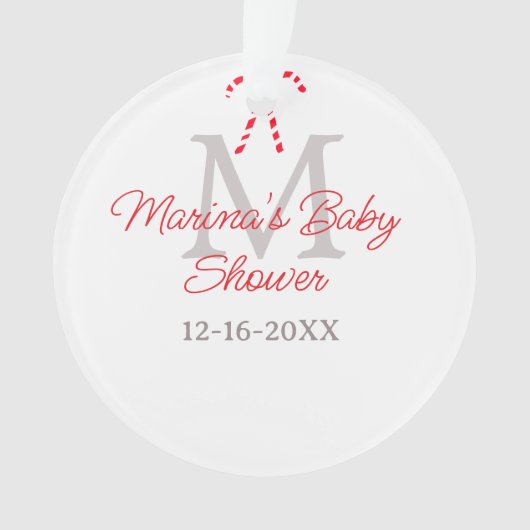 Baby shower candy cane Christmas holiday monogram  オーナメント (正面)