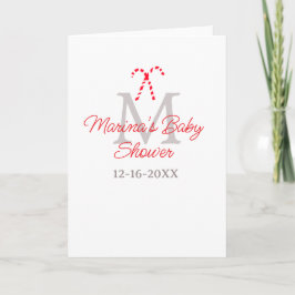 Baby shower candy cane Christmas holiday monogram  カード