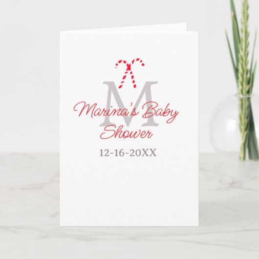 Baby shower candy cane Christmas holiday monogram  カード (正面)