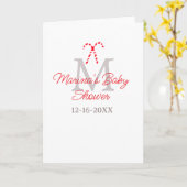 Baby shower candy cane Christmas holiday monogram  カード (黄色い花)