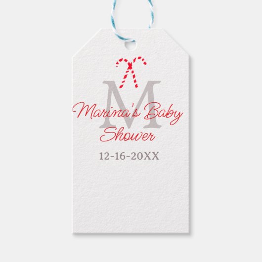 Baby shower candy cane Christmas holiday monogram  ギフトタグ (正面)