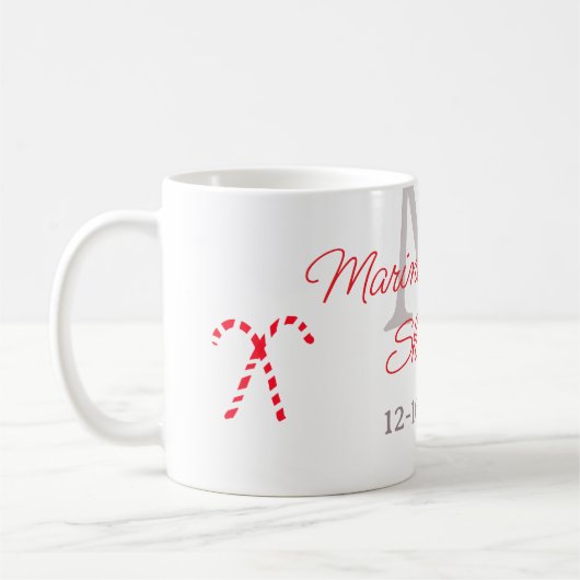 Baby shower candy cane Christmas holiday monogram  コーヒーマグカップ (左)