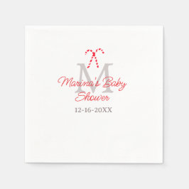 Baby shower candy cane Christmas holiday monogram  スタンダードカクテルナプキン