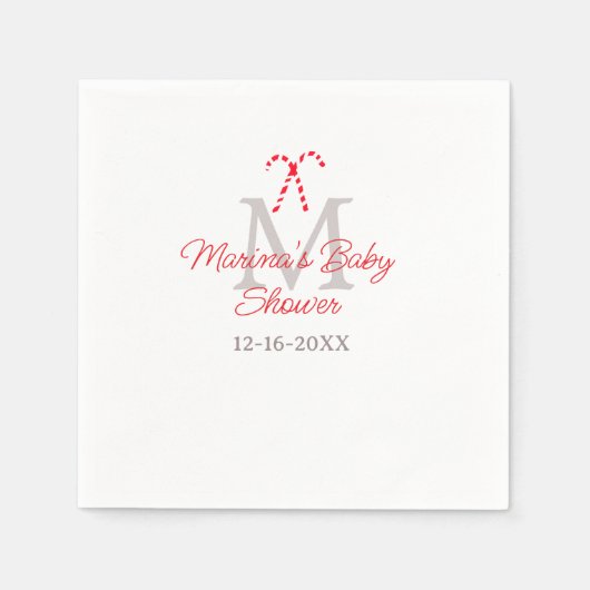 Baby shower candy cane Christmas holiday monogram  スタンダードカクテルナプキン (正面)