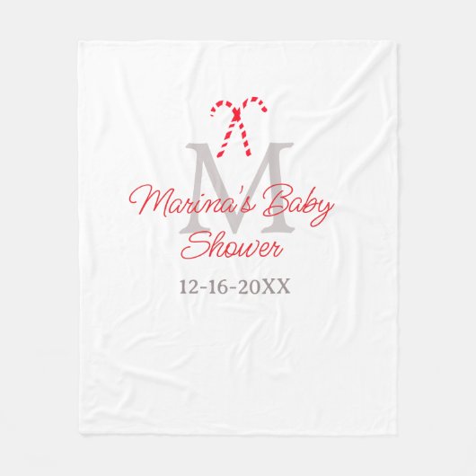 Baby shower candy cane Christmas holiday monogram  フリースブランケット (正面)